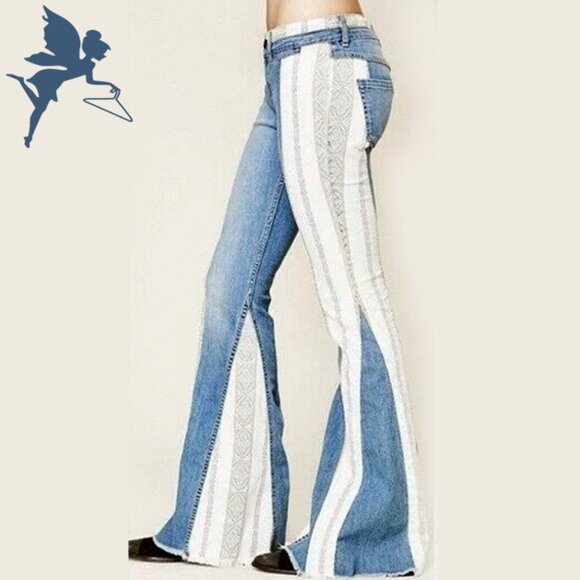 FREE PEOPLE ULTRA RARE Danica Patchwork Stripe Flare Jeans - Picture 1 of 9